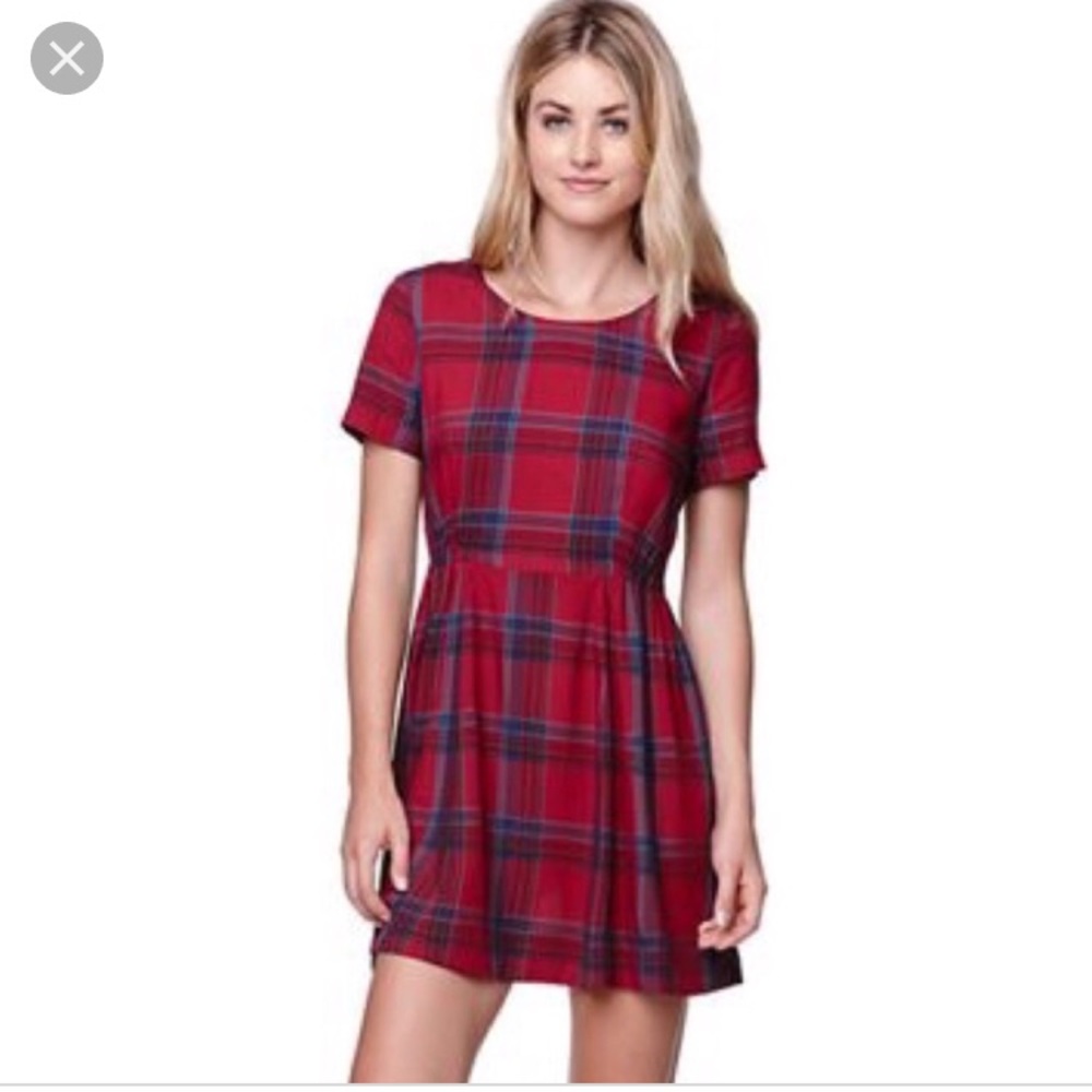 Red plaid dress with short sleeves